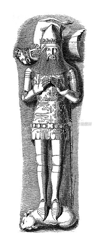 坎特伯雷大教堂黑王子墓的复古雕刻。伍德斯托克的爱德华(1330年6月15日- 1376年6月8日)，又称黑王子，是英国国王爱德华三世和埃诺的菲利帕(国王理查二世的父亲)的长子